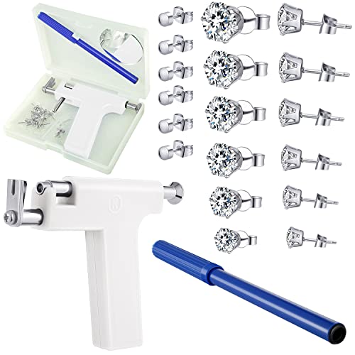 Hicarer Ear Nose Piercing Kit Tool Stainless Steel Body Ear Navel Machine with 12 Pairs Stud Earrings Piercing Jewelry Set(White)