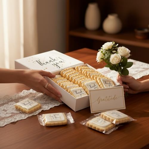 Image of Thank You Cookies Gold Black Elegant Classy Appreciation Treats Party Favors Gift Basket for Teachers Employees Nurses | 24 Pack Individually Wrapped | Corporate Employees