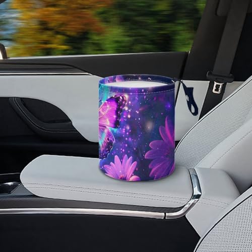 Image of Pensura Galaxy Purple Butterfly Car Garbage Can Reusable mini Trash can for car Collapsible Accessories Hanging Vehicle Garbage Can for Automotive Cars SUVs and Trucks Backseat Headrest