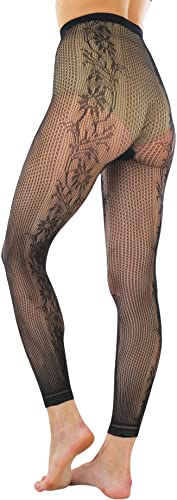 Image of ToBeInStyle Women's Single Floral Lace Fishnet Tights Footless & Stirrup Design