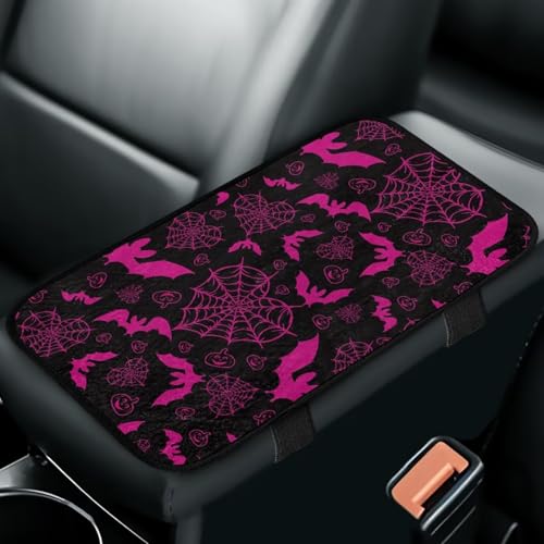 XYZCANDO Spider Web Bats Car Center Console Cover Soft Flanne Universal Car Handrail Box Cushion Washable Decorative Car Interior Covers Suitable for Most Cars, Sedan, Truck