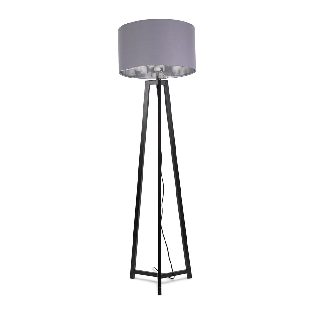 ValueLights | Black Wood Tripod Floor Lamp with Grey/Chrome Drum Lampshade Living Room Light | Floor Lamps, Home Décor & Improvement Essential | Included LED Bulb