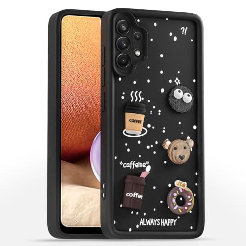 Image of Bintage Back Cover Compatible for Samsung Galaxy A32 4G | Cute 3D Taddy Ball Bear Milk Cake Coffee Silicon Case Full Body & Camera Protection - Black