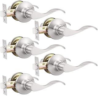 GOBEKOR 5 Pack Brushed Nickel Passage Door Levers Interior Door Handles for Hallway and Closet Door Lock Keyless Wave Lever Door Handles