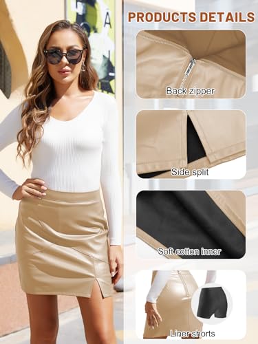 Image of We1Fit Womens Fuax Leather Skirt High Waisted Bodycon Pencil Mini Skirts with Shorts