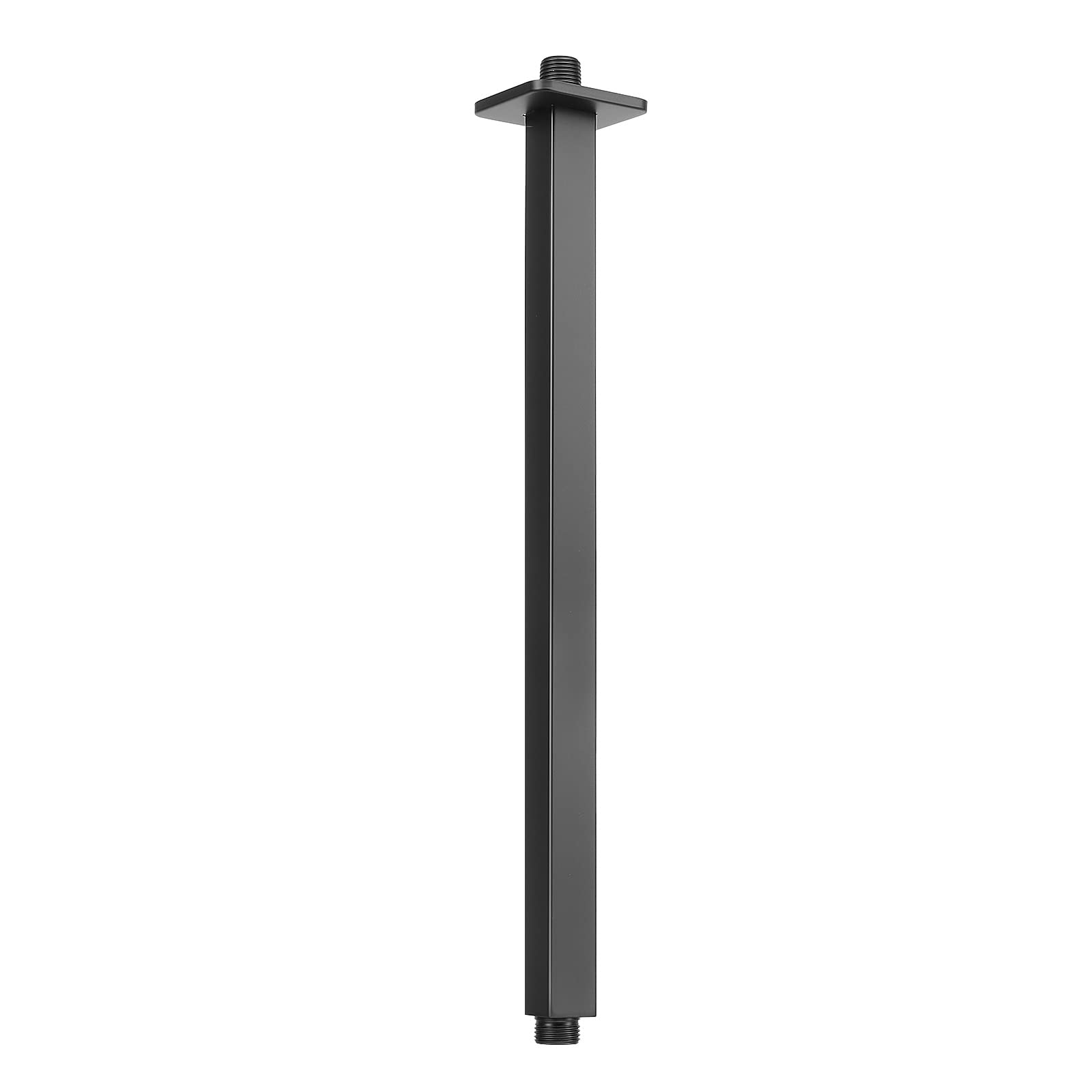 Ceiling Mounted Shower Arm, Rain Shower Square Extension Arm with Flange and Teflon Tape Stainless Steel Ceiling Mount Shower Extender (16 Inch, Matte Black)