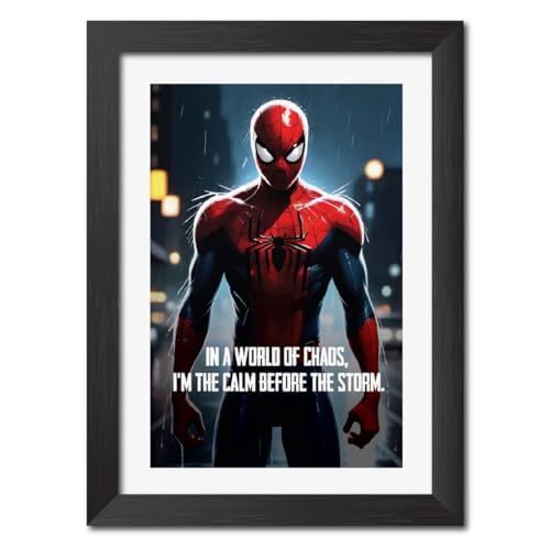 Image of TenorArts Spiderman Poster with Quotes Comics Photo Frame Painting With Black Wooden Textures (12inches x 9inches)