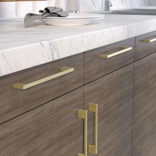 Image of Richelieu Hardware BP8160192160 Armadale Collection 7 9 /16-inch (192 mm) Center-to-Center Satin Brass Modern Rectangular Cabinet and Drawer Pull Handle for Kitchen, Bathroom, and Furniture