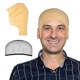 禿頭 坊主頭 禿げ かつら ハゲ頭 ハゲ カツラ スキンヘッド ウィッグ 被り物 はげづら コスプレ ハロウィーン パーティー 変装 小道具 肌色 （スキンヘッド+ウィッグネット ）