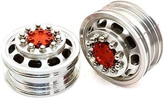 Integy RC Model C26589RED Billet Machined Alloy T5 Front Wheel Set for Hex Type 1/14 Scale Tractor Trucks
