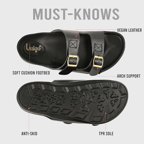 Image of Unigo Alpha Stylish Chappal For Men | Lightweight and Comfortable Slippers for Men | Vegan Leather Sandal,Flip Flop For Everyday Wear | Mens Formal Footwear | Soft & Durable Chappal