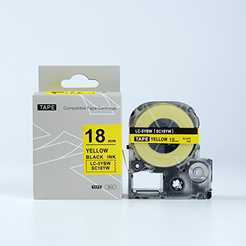 Fita de etiqueta compatível EPSON18mm LC-5YBW preta em amarelo 8 m 18 mm LW400 500 900