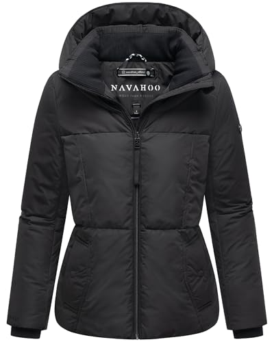 Navahoo Damen Winterjacke warme Steppjacke mit großer Kapuze Flüsterfee 14 Black Gr. M