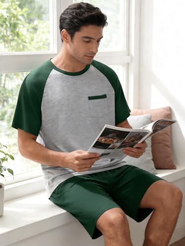 Image of Mens Pajamas Set Modal Soft Pajama Short Set Short Sleeve Pjs Sleepwear 2 Piece Lounge Set With Pockets S-3XL