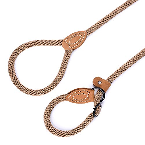 Mile High Life Slip Leads For Dogs | Heavy Duty Dog Training Leash | 5 Feet No Pull Slip Leashes W Leather Tip | Brown Rope Lead For Dogs Outside #TOP3