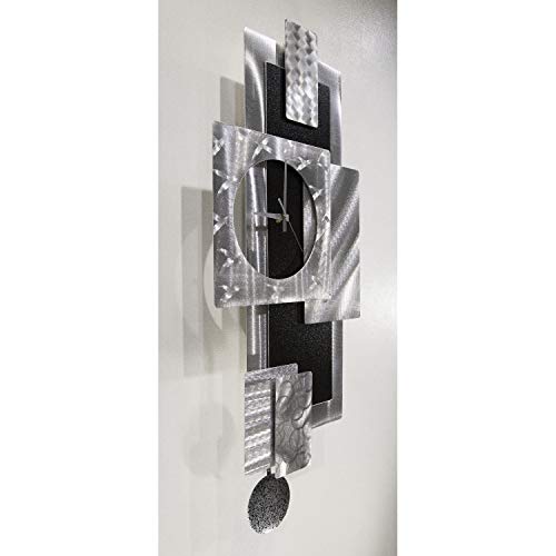 Statements2000 Silver & Black 3D Metal Wall Clock Art - Abstract Modern Functional Wall Sculpture Accent Modern Home Décor By Jon Allen, 31" X 13" - Titan Clock #TOP4