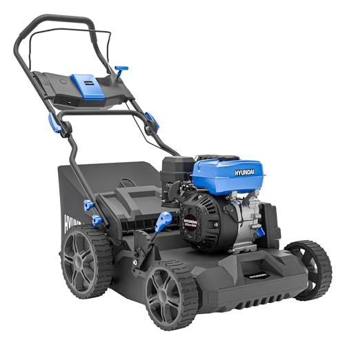 HYUNDAI 44cm / 17 Black Petrol Scarifier with Recoil Start 223cc 4-Stroke Engine Hand Push 6 Cutting Heights and 45L Collection Bag