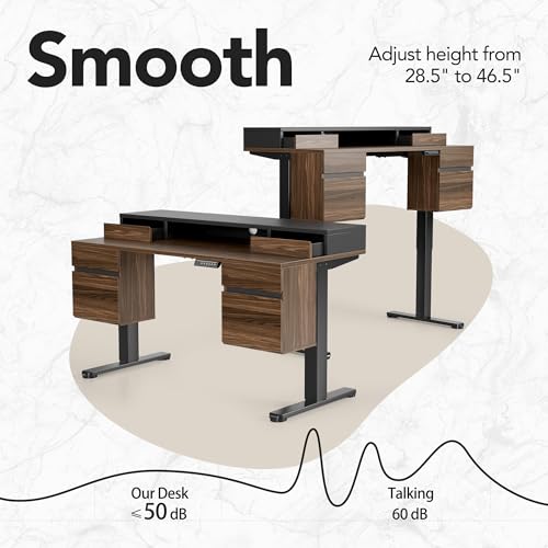 Image of HUANUO Electric Standing Desk with 6 Drawers, 55 Inch Height Adjustable Stand Up Desk with Storage, Computer Workstation Compatible with Monitor Stand for Home Office, Black Walnut