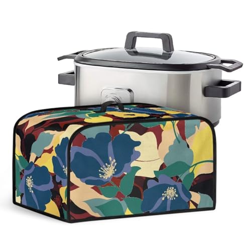ZIATUBLES Abdeckung für Slow Cooker mit Vintage-Blumenmuster, schmutzabweisend, mit Tragegriff oben und Netztaschen, hält das Gerät sauber