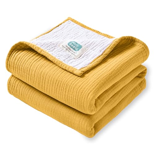 Image of Mom Beebi Muslin Baby Blanket, 100% Cotton Newborn Receiving Blanket, Perfect Size 37''x37'' Soft Baby Crib Blanket for Boys and Girls, 4-Layer Muslin Baby Swaddle Blanket (Amber)