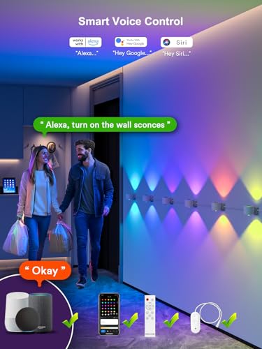 Image of ANGELHALO Smart Wall Sconces, Music Sync Indoor Double-Headed Wall Lights, Works with Alexa, Multicolor LED Wall Light for Home Decor, Dynamic Scenes Indoor Light for Living Room, Bedroom, 14 Pack