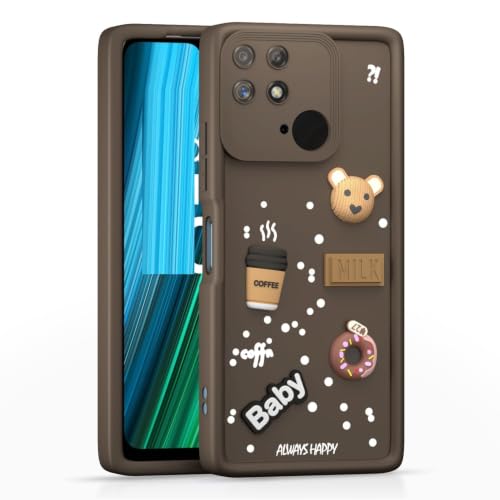 Image of Bintage Cute Fun Taddy Cartoon 3D Ball Bear Milk Cake Coffee Silicon Case Full Body & Camera Protection Back Cover Compatible for Mi Redmi 10C 4G - Brown