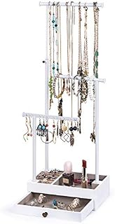 Love-KANKEI Jewelry Tree Stand, Adjustale Height with Large Capacity for Necklace and Earrings Storage Drawber Jewelry Organizer, White