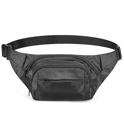 Gürteltasche mit extra langem Gurt, 150 cm, max. verstellbarer Riemen, Übergröße, Crossbody-Tasche, verlängerte Länge, leichte Hüfttasche mit Reißverschluss und Taschen, Schwarz, Schwarz , xxl