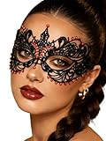 Tgirls Lace Mask for Women Rhinestone Sexy Masquerade Masks Costume Party Lace Face Mask Halloween Eye Mask (Red)
