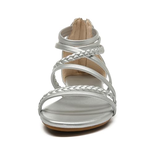 Image of youngshow Women's Braided Strappy Sandals - Open Toe Dressy Gladiator Flat Sandals with Back Zipper, Casual Summer Beach Shoes