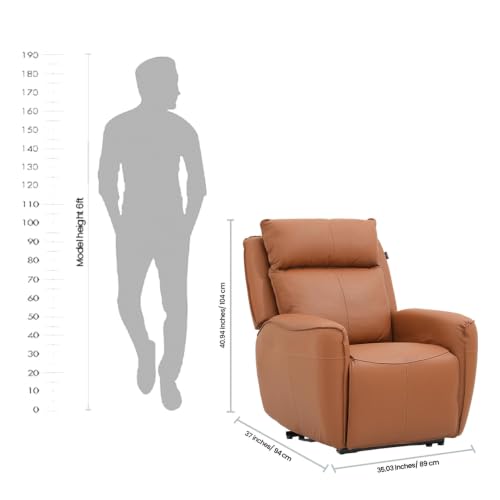 Image of Royaloak Lorenzo Italian Leather Power Recliner Sofa 1 Seater, Body Touch Genuine Leather, Electric Recliner with USB Port, Tufted Luxury Home Theatre Seating, W 35.03 X D 37 X H 40.94 Inches