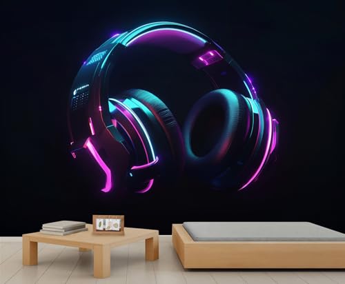 KIRESEI Music Headphones Wall Mural, Neon Headphones Bar