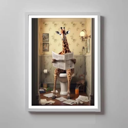 Girafe aux toilettes tableau humour affiche murale 60x90