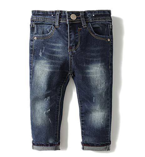 Image of KIDSCOOL SPACE Baby Girl Boy Jeans,Elastic Band Inside with D-Rings Ripped Denim Pants