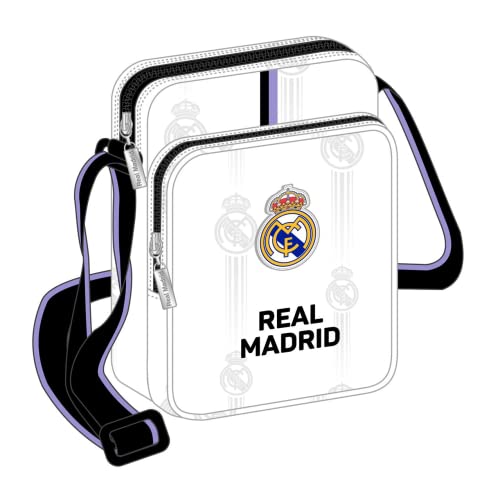 Safta, Sac bandoulière avec poche extérieure Real Madrid 1ère équipe 22/23, 160 x 60 x 220 mm Mixte enfant, Noir et blanc, Estándar
