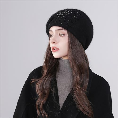 Béret noir en strass pour femme : chapeau rétro chic de style artiste parisien - 4