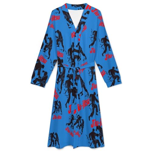 Jiu-Jitsu Soft Robe Long Sleeve Bathrobes V Neck Sleepwear Spa Robes with Belt Men Woman3