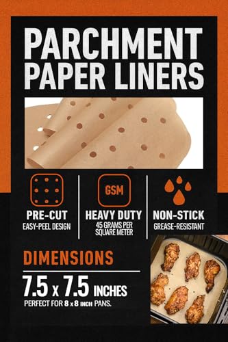 Air Fryer Liners Compatible with Bella, Chefman, Cosori, Dash, Nuwave Brio, More | Natural Unbleached Airfryer Parchment Paper Sheets, Pre-Cut Heavy-Duty and Non Stick