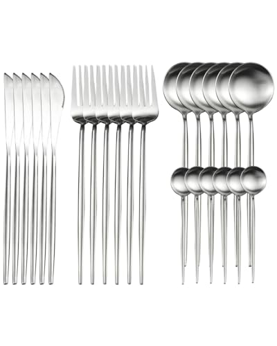 El Mejor Listado de Tenedor-cuchara que Puedes Comprar On-line. 42 Juego de Cubiertos de 24 Piezas, Juego de Acero Inoxidable para 6, Incluye Cuchillos, Tenedores, Cucharas, Utensilios de Cocina, Vajilla para el Hogar, Restaurante, Boda, Apto para...