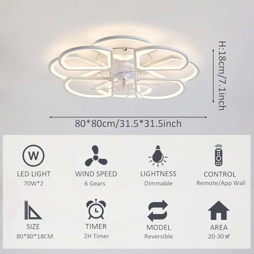 Ventilador de techo para salón de 80cm con iluminación nocturna programable 2