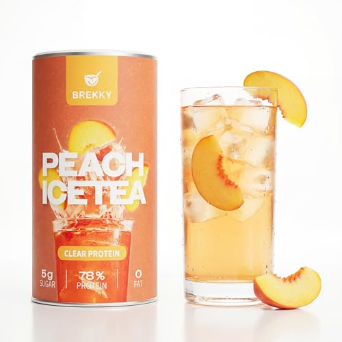 BREKKY - Vegan Clear Protein PEACH ICE TEA - erfrischender & fruchtiger Shake - vegane Clear Whey Alternative mit hochwertigem Erbsenprotein - Brekky Bowl