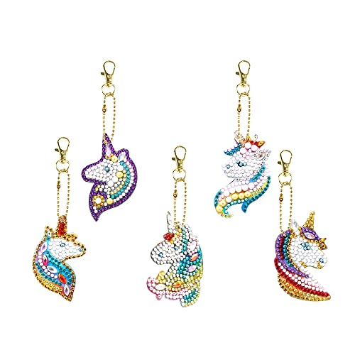 JTgugu 5 Piezas llavero pintura diamante 5d con Patrón de Unicornio Mosaico Haciendo Doble Cara Taladro Colgante Diamantes de Imitación Llavero para Accesorios para Bolso Mochila Billetera Bandolera Cover