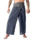 LannaPremium Thai Fisherman Pants 2 Tone for Men Women Yoga Pants Cotton - Martial Arts Pants Dark Gray-Blue…