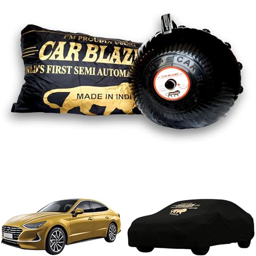Image of CARBLAZER Portable & Semi-Automatic Full Body Car Covers: Heavy Duty Device| Anti-Theft| Dust & Scratch Proof | Water & Wind Resistant|Custom Fit| Dual-Side Cover, Compatible for Hyundai Sonata