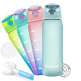 Scinyee Time Marker Water Bottle with Shaker Ball for Gym, 30 ounce Large Durable Bottle for Workout Sport Travel Water Tracker