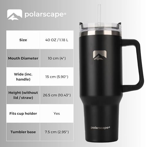 polarscape 40oz Tumbler with Straw and Lid, Insulated Travel Mug, BPA Free, Leak Proof, Dishwasher Safe, Stainless Steel - Image 3