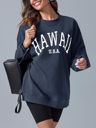 Image of Langwyqu Women's Oversized Sweatshirt Los Angeles California Crewneck Long Sleeve Casual Loose Pullover Tops