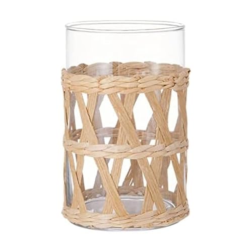 Image of Elements 3.74x3.74x5.91 Inch Seagrass and Clear Glass Hurricane, for Use with Wax or Flameless Candle
