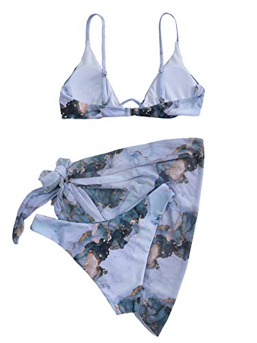 Shein Women's 3 Piece Tie Dye Underwire Bikini Set Swimsuit And Cover Up Beach Skirt Baby Blue Medium #TOP1