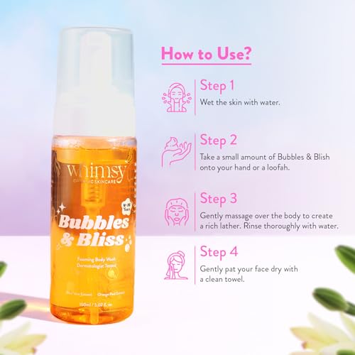 Image of Whimsy Beauty Foaming Body Wash for Girls & Kids | Gentle Tear-Free Cleanser with Aloe Vera & Orange Extract | Safe for Sensitive Skin | Fun Scent | 4 to 16 Years | Organic, Natural Formula | Sulfate & Paraben Free | Dermatologist Tested